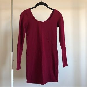 Maroon Long sleeve Scoop neck Bodycon Mini Dress